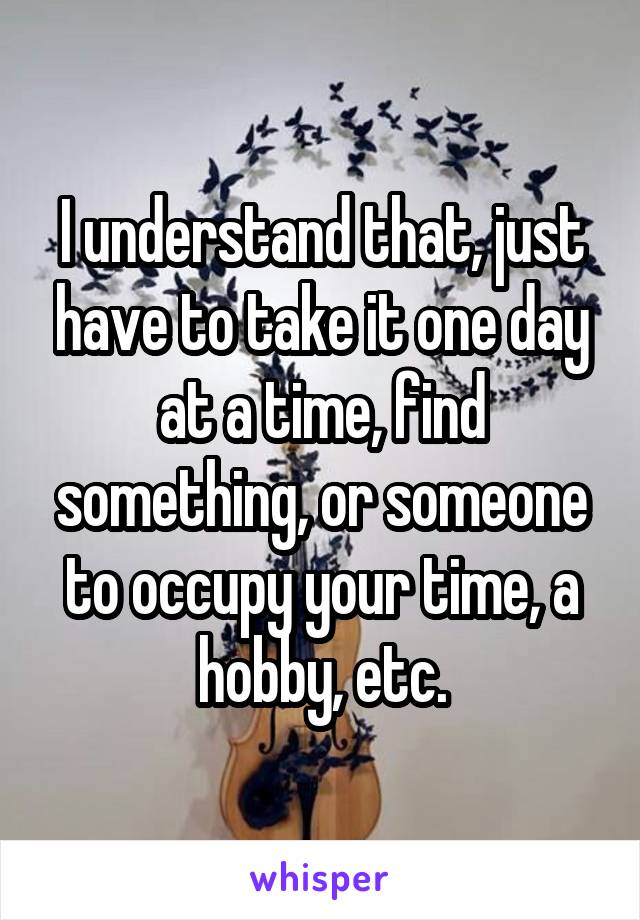 I understand that, just have to take it one day at a time, find something, or someone to occupy your time, a hobby, etc.