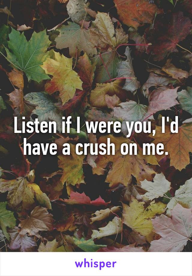 Listen if I were you, I'd have a crush on me.