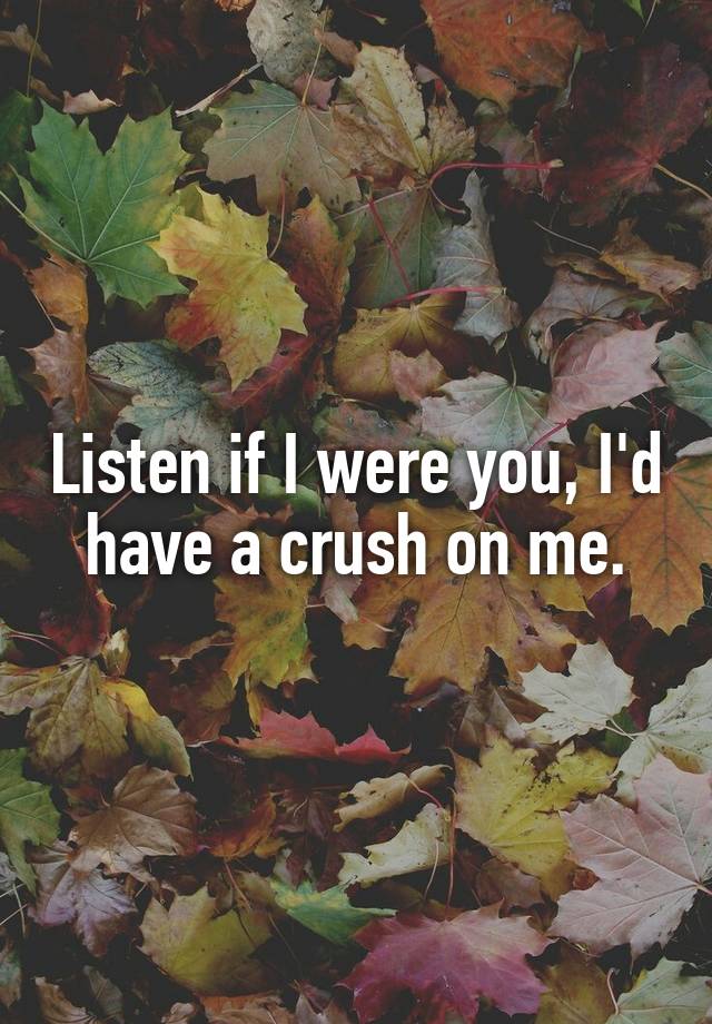 Listen if I were you, I'd have a crush on me.