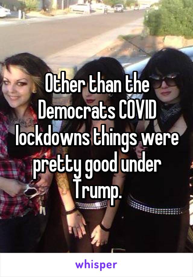 Other than the Democrats COVID lockdowns things were pretty good under Trump.