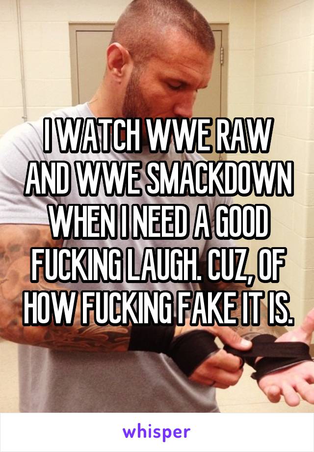 I WATCH WWE RAW AND WWE SMACKDOWN WHEN I NEED A GOOD FUCKING LAUGH. CUZ, OF HOW FUCKING FAKE IT IS.