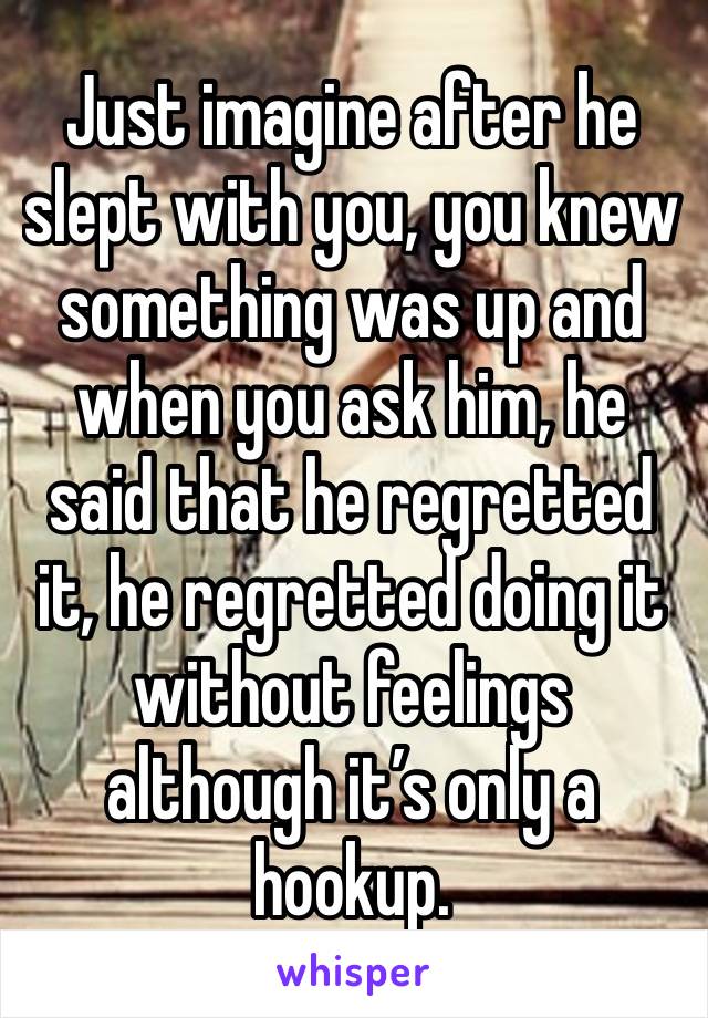 Just imagine after he slept with you, you knew something was up and when you ask him, he said that he regretted it, he regretted doing it without feelings although it’s only a hookup.