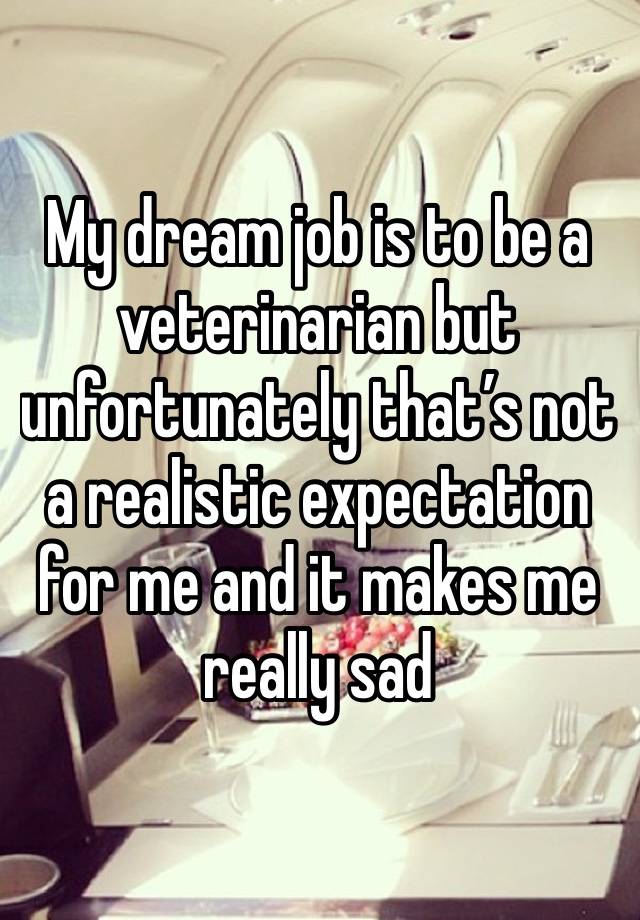 My dream job is to be a veterinarian but unfortunately that’s not a realistic expectation for me and it makes me really sad 