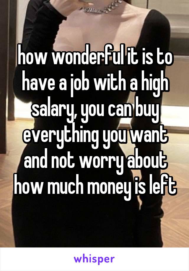 how wonderful it is to have a job with a high salary, you can buy everything you want and not worry about how much money is left  