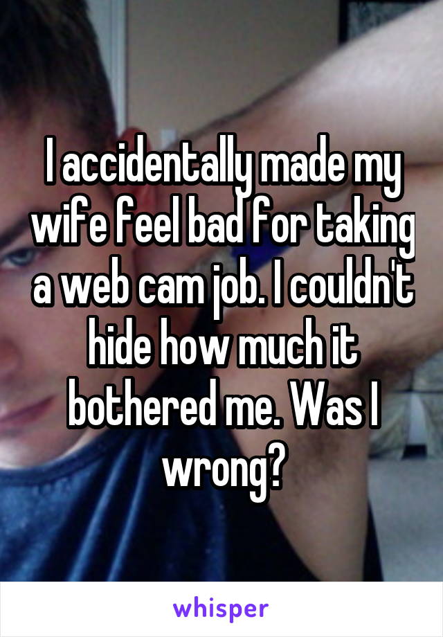 I accidentally made my wife feel bad for taking a web cam job. I couldn't hide how much it bothered me. Was I wrong?