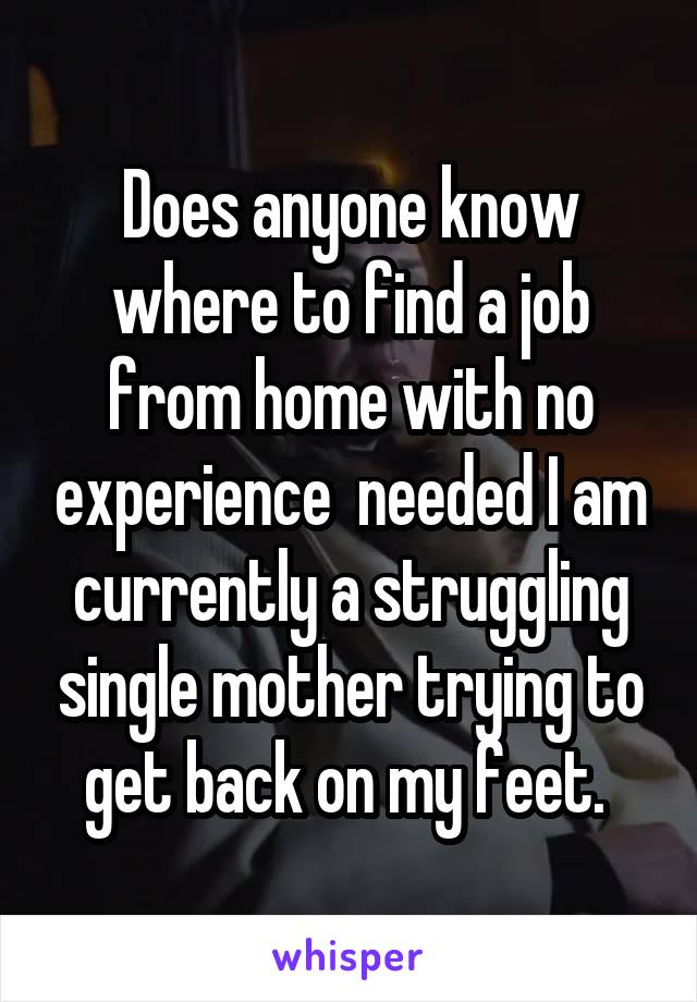 Does anyone know where to find a job from home with no experience  needed I am currently a struggling single mother trying to get back on my feet. 