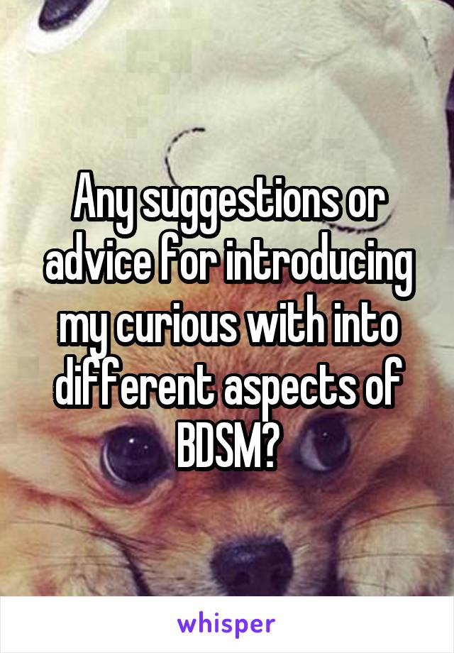 Any suggestions or advice for introducing my curious with into different aspects of BDSM?