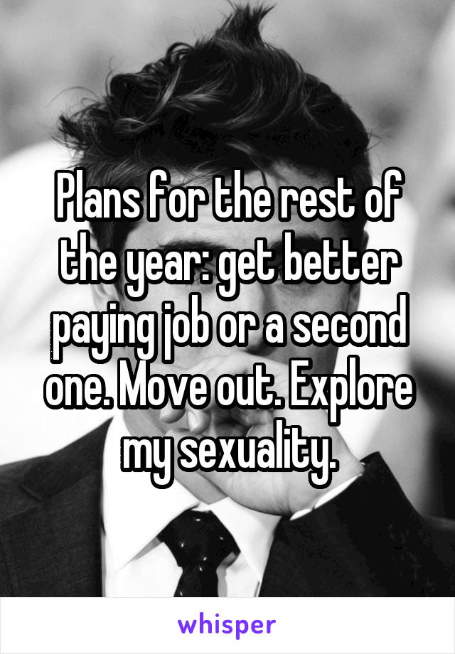 Plans for the rest of the year: get better paying job or a second one. Move out. Explore my sexuality.