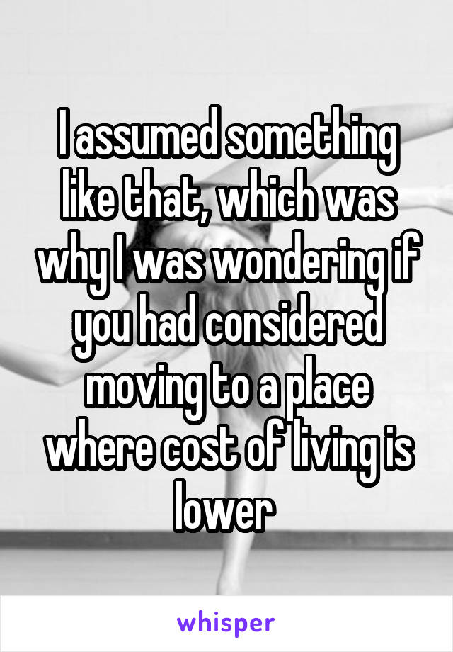 I assumed something like that, which was why I was wondering if you had considered moving to a place where cost of living is lower 