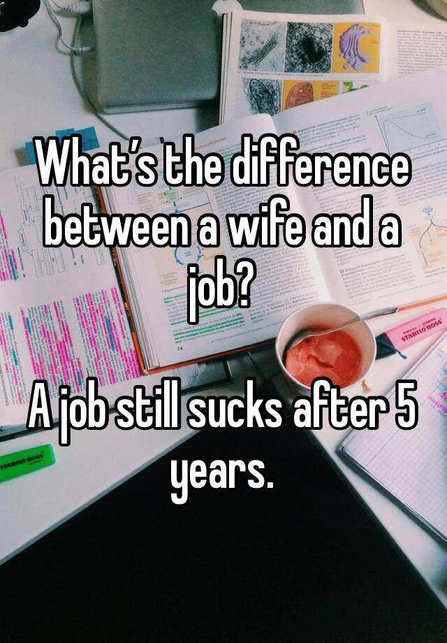 What’s the difference between a wife and a job?

A job still sucks after 5 years. 