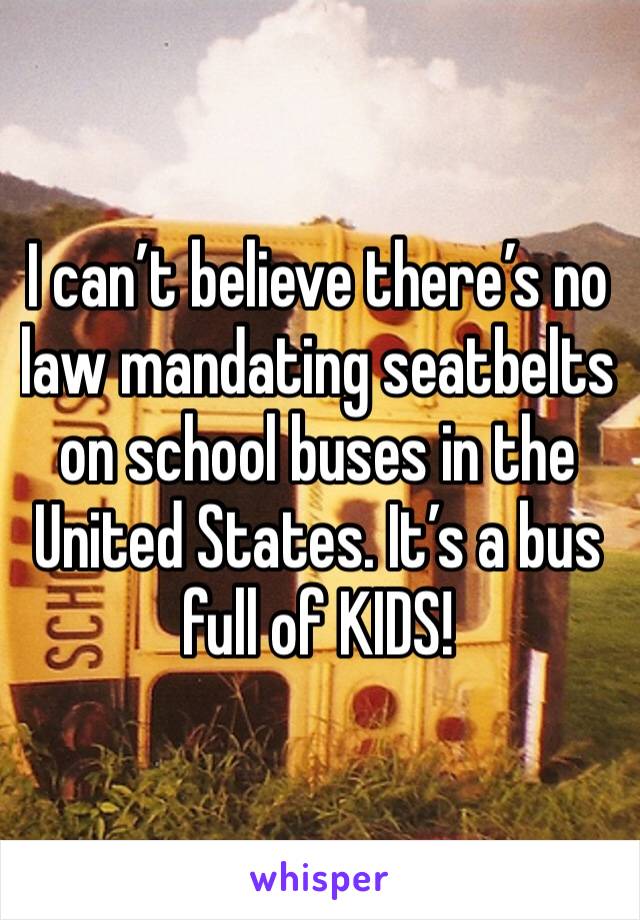 I can’t believe there’s no law mandating seatbelts on school buses in the United States. It’s a bus full of KIDS! 