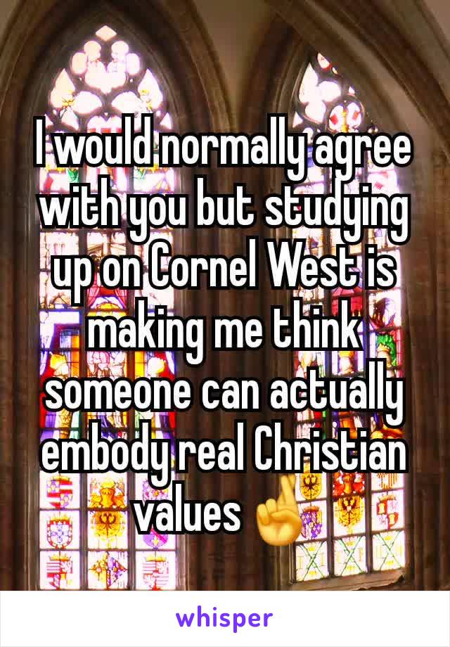I would normally agree with you but studying up on Cornel West is making me think someone can actually embody real Christian values🤞