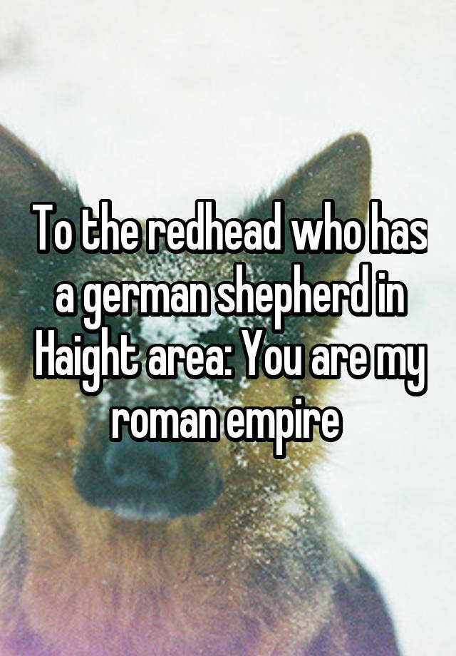 To the redhead who has a german shepherd in Haight area: You are my roman empire 