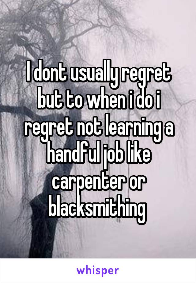 I dont usually regret but to when i do i regret not learning a handful job like carpenter or blacksmithing 