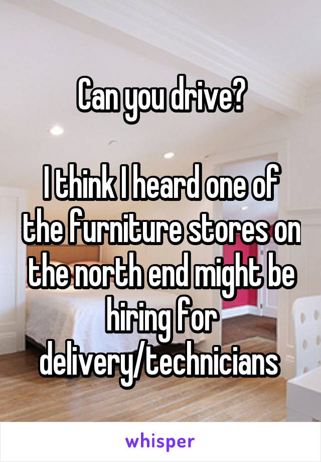 Can you drive?

I think I heard one of the furniture stores on the north end might be hiring for delivery/technicians 