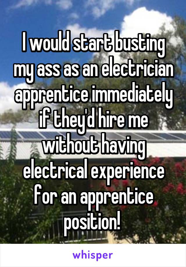 I would start busting my ass as an electrician apprentice immediately if they'd hire me without having electrical experience for an apprentice position! 