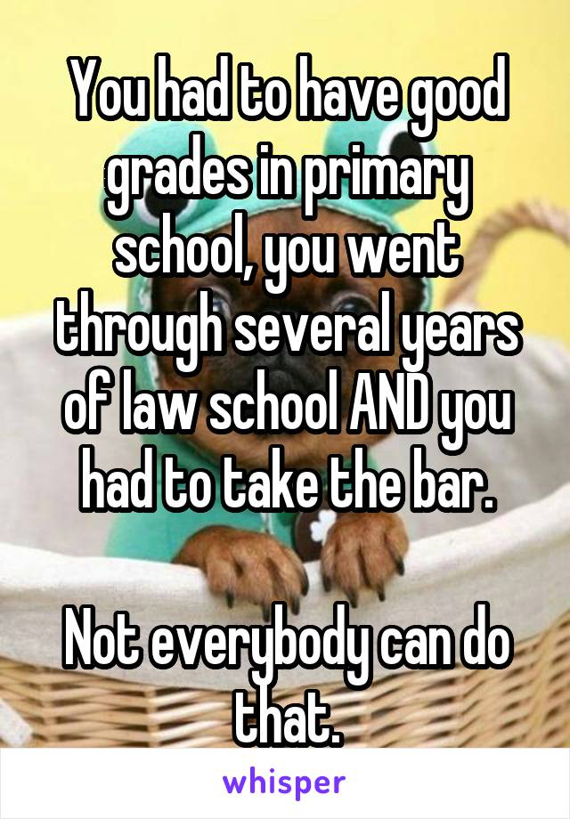 You had to have good grades in primary school, you went through several years of law school AND you had to take the bar.

Not everybody can do that.