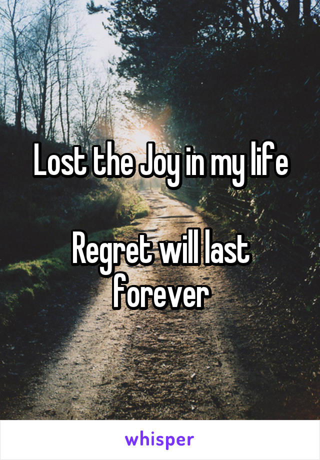 Lost the Joy in my life

Regret will last forever