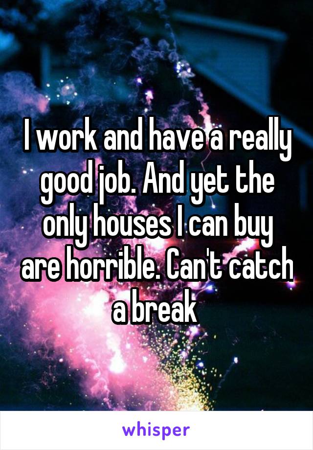 I work and have a really good job. And yet the only houses I can buy are horrible. Can't catch a break 