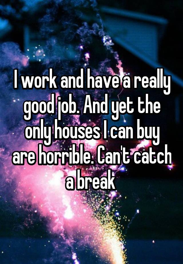 I work and have a really good job. And yet the only houses I can buy are horrible. Can't catch a break 