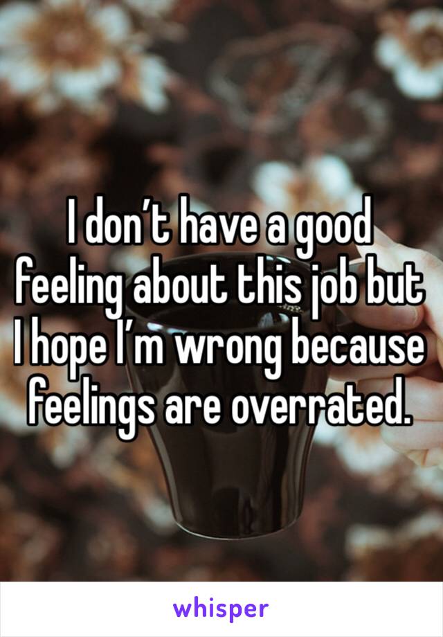 I don’t have a good feeling about this job but  I hope I’m wrong because feelings are overrated. 