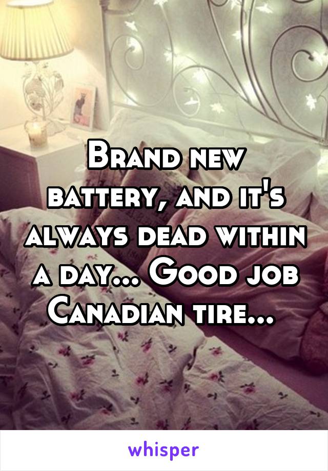 Brand new battery, and it's always dead within a day... Good job Canadian tire... 