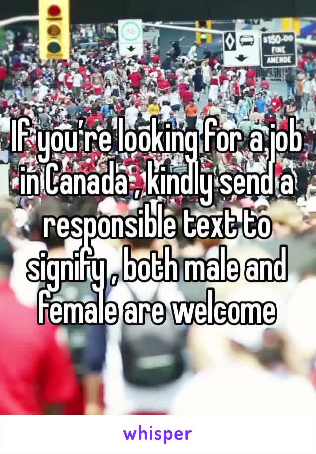 If you’re looking for a job in Canada , kindly send a responsible text to signify , both male and female are welcome 