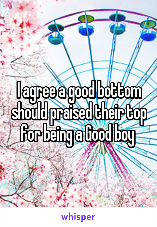 I agree a good bottom should praised their top for being a Good boy 