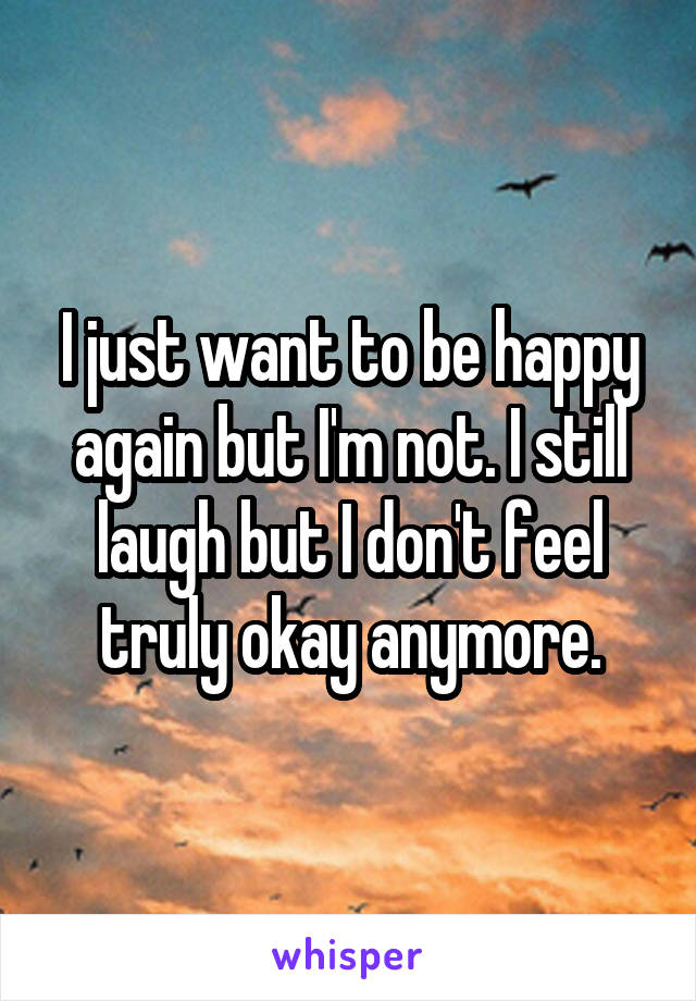 I just want to be happy again but I'm not. I still laugh but I don't feel truly okay anymore.