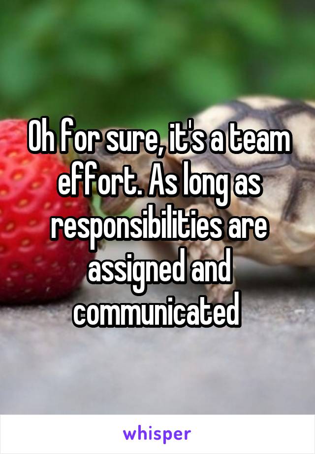 Oh for sure, it's a team effort. As long as responsibilities are assigned and communicated 