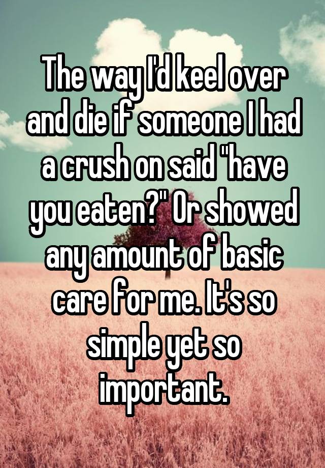 The way I'd keel over and die if someone I had a crush on said "have you eaten?" Or showed any amount of basic care for me. It's so simple yet so important.