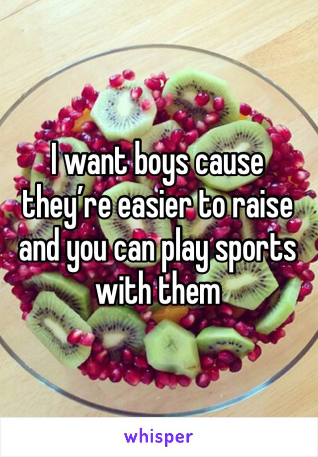 I want boys cause they’re easier to raise and you can play sports with them