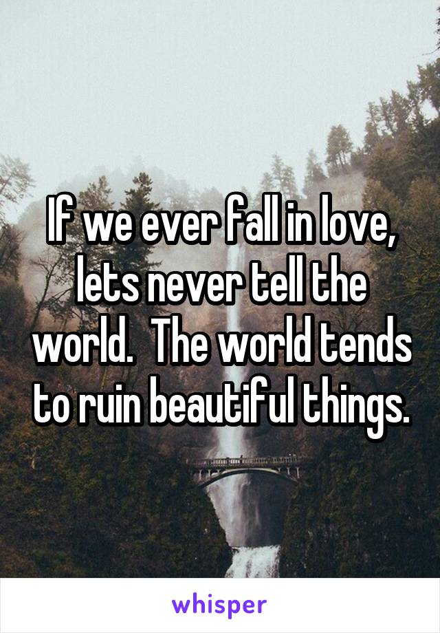 If we ever fall in love, lets never tell the world.  The world tends to ruin beautiful things.