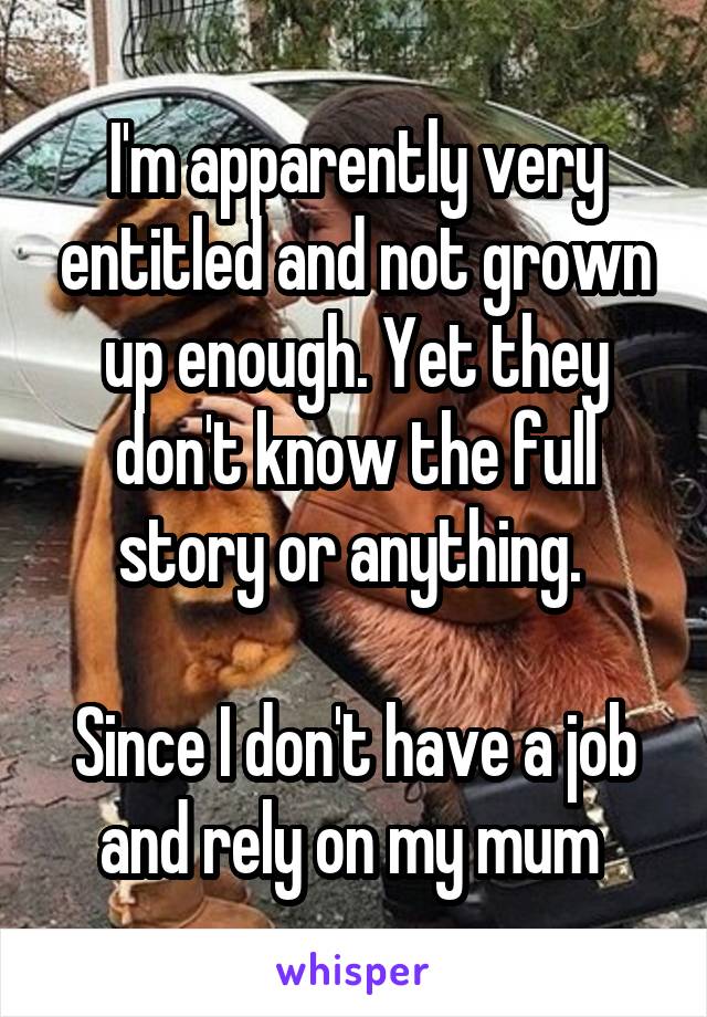 I'm apparently very entitled and not grown up enough. Yet they don't know the full story or anything. 

Since I don't have a job and rely on my mum 