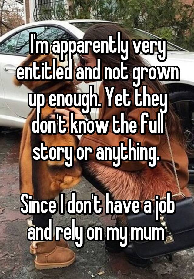 I'm apparently very entitled and not grown up enough. Yet they don't know the full story or anything. 

Since I don't have a job and rely on my mum 