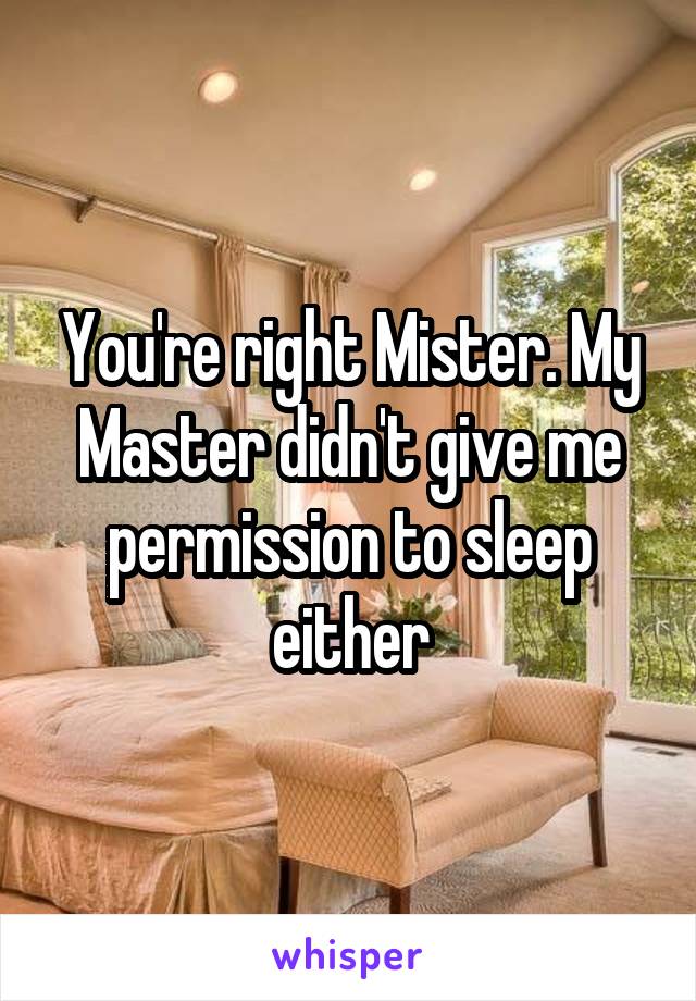 You're right Mister. My Master didn't give me permission to sleep either