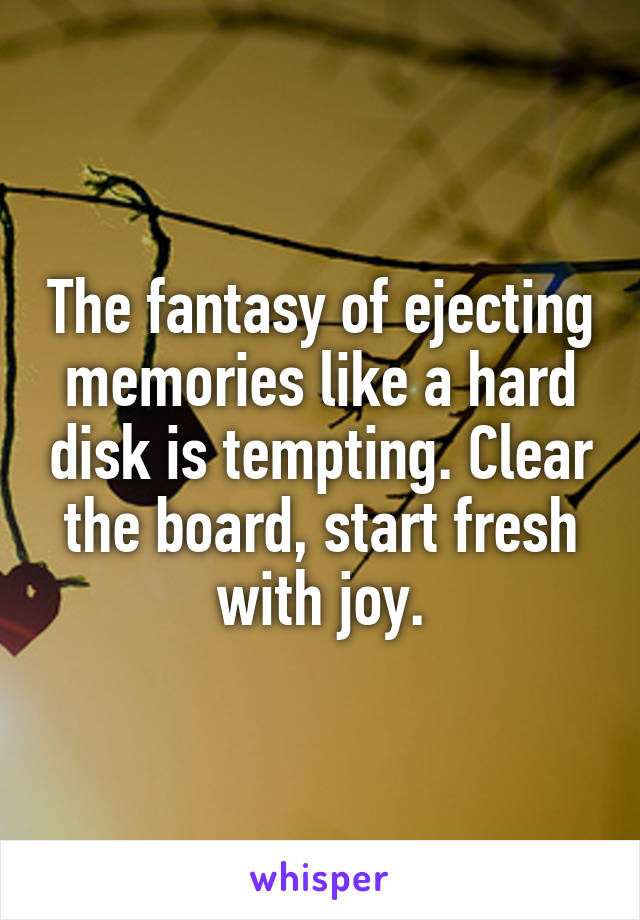 The fantasy of ejecting memories like a hard disk is tempting. Clear the board, start fresh with joy.