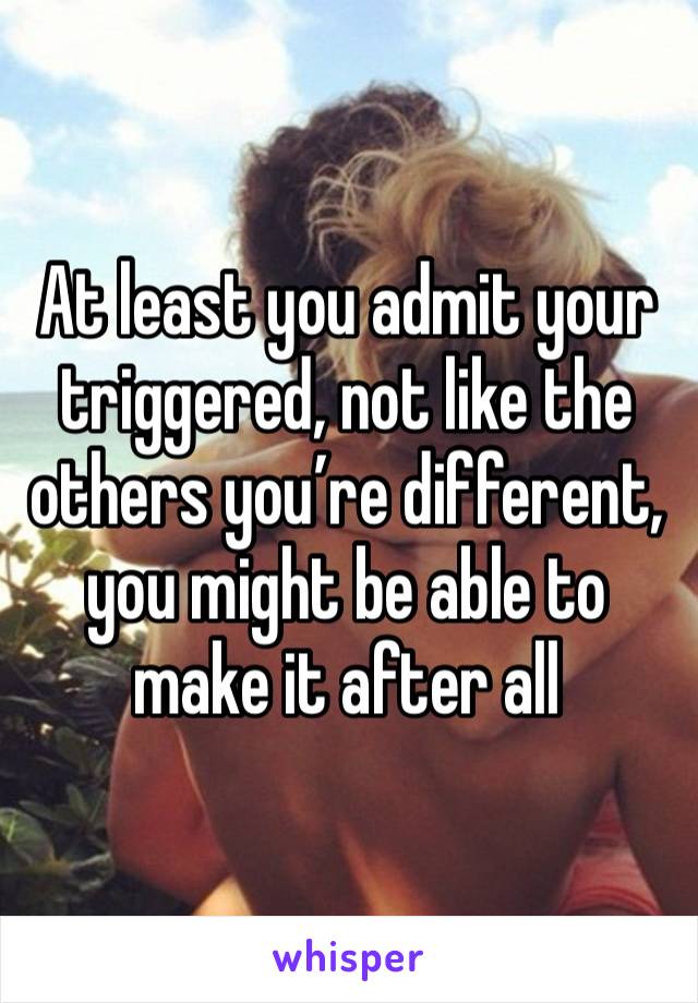 At least you admit your triggered, not like the others you’re different, you might be able to make it after all