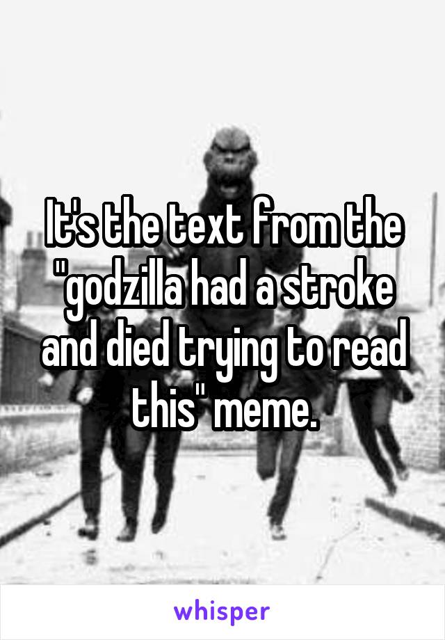 It's the text from the "godzilla had a stroke and died trying to read this" meme.