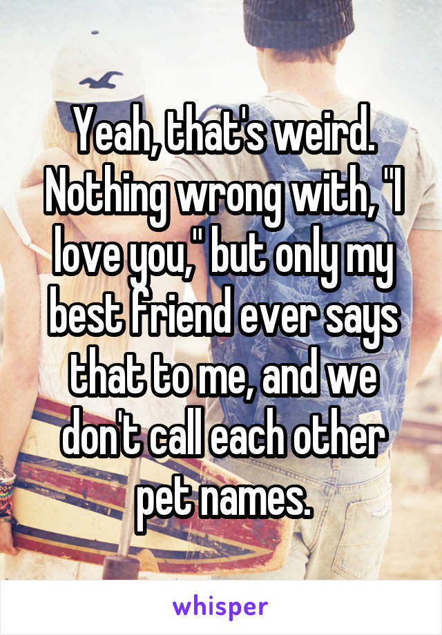 Yeah, that's weird. Nothing wrong with, "I love you," but only my best friend ever says that to me, and we don't call each other pet names.