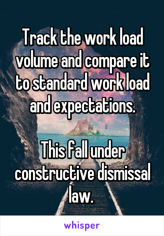 Track the work load volume and compare it to standard work load and expectations.

This fall under constructive dismissal law. 