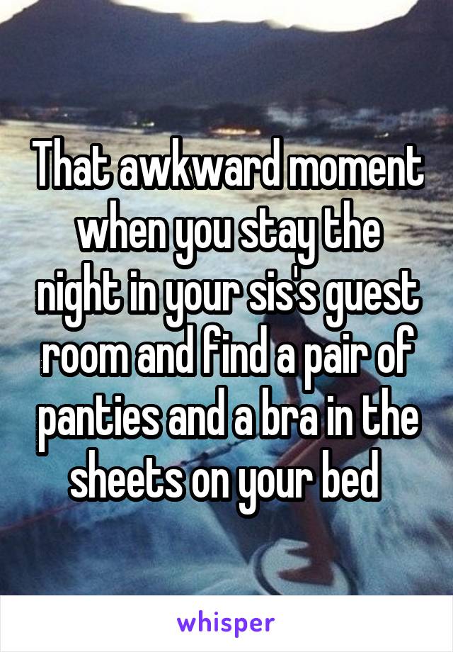 That awkward moment when you stay the night in your sis's guest room and find a pair of panties and a bra in the sheets on your bed 