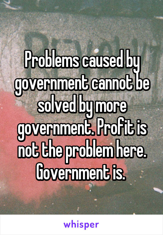 Problems caused by government cannot be solved by more government. Profit is not the problem here. Government is. 