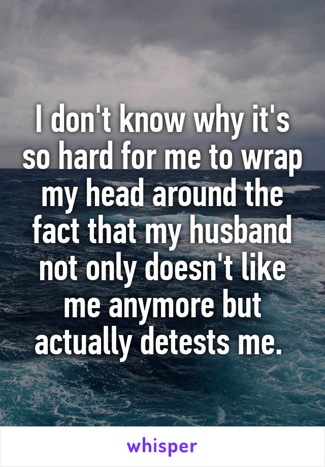 I don't know why it's so hard for me to wrap my head around the fact that my husband not only doesn't like me anymore but actually detests me. 