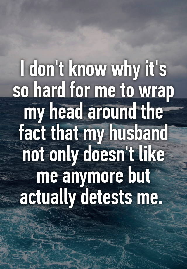 I don't know why it's so hard for me to wrap my head around the fact that my husband not only doesn't like me anymore but actually detests me. 