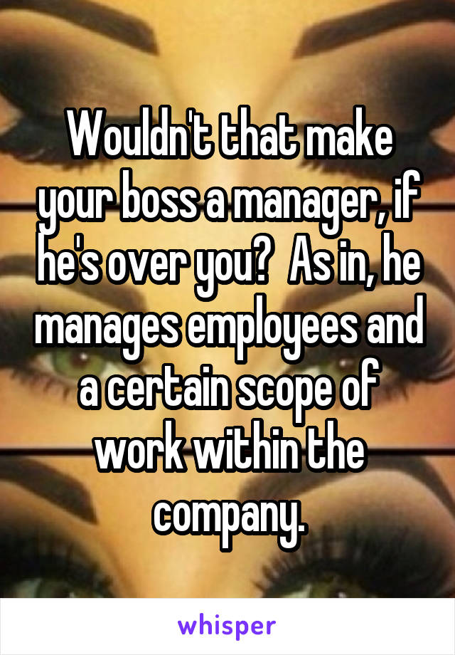 Wouldn't that make your boss a manager, if he's over you?  As in, he manages employees and a certain scope of work within the company.