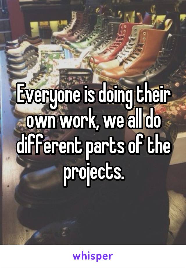 Everyone is doing their own work, we all do different parts of the projects.