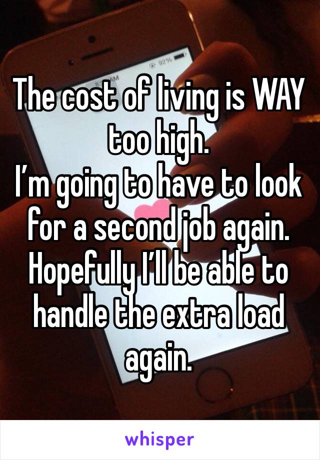 The cost of living is WAY too high.
I’m going to have to look for a second job again.
Hopefully I’ll be able to handle the extra load again.