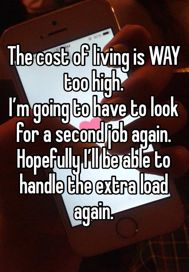 The cost of living is WAY too high.
I’m going to have to look for a second job again.
Hopefully I’ll be able to handle the extra load again.