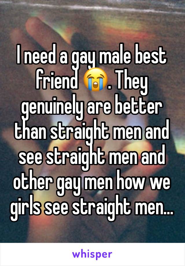 I need a gay male best friend 😭. They genuinely are better than straight men and see straight men and other gay men how we girls see straight men…